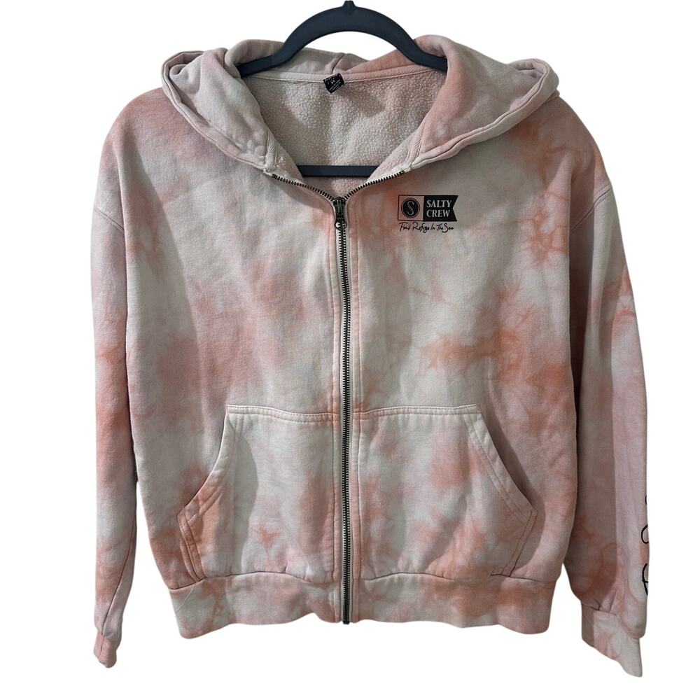 Salty Crew Alpha Tie Dye Zip Up Hoodie Slogan Find Refuge In The Sea EUC XS